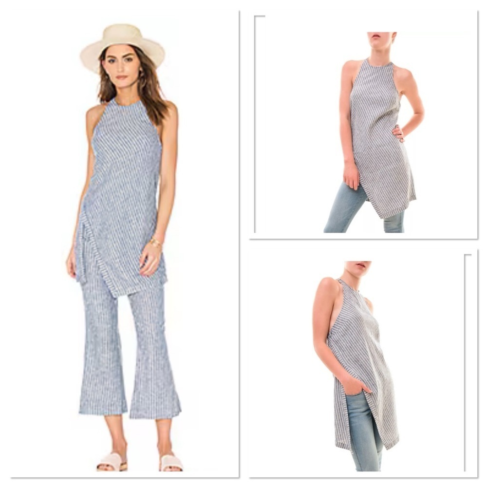 Free People Navy Striped Sleeveless Pantsuit